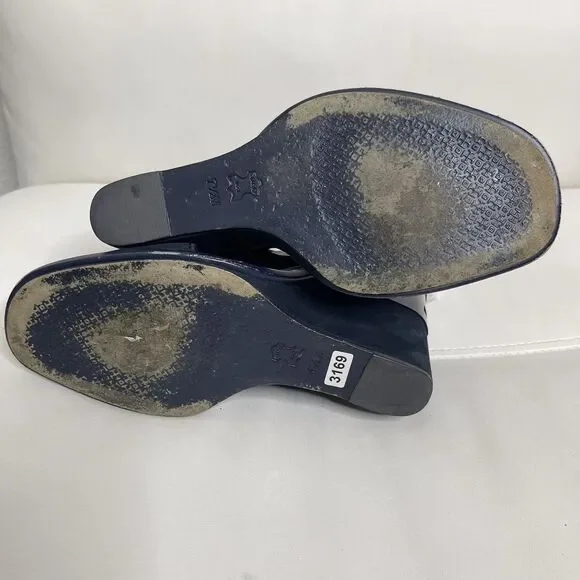 Tory Burch Slingback Wedge Sandals 7.5 Blue Suede Gabrielle Quiet Luxury Shoes - Picture 11 of 16